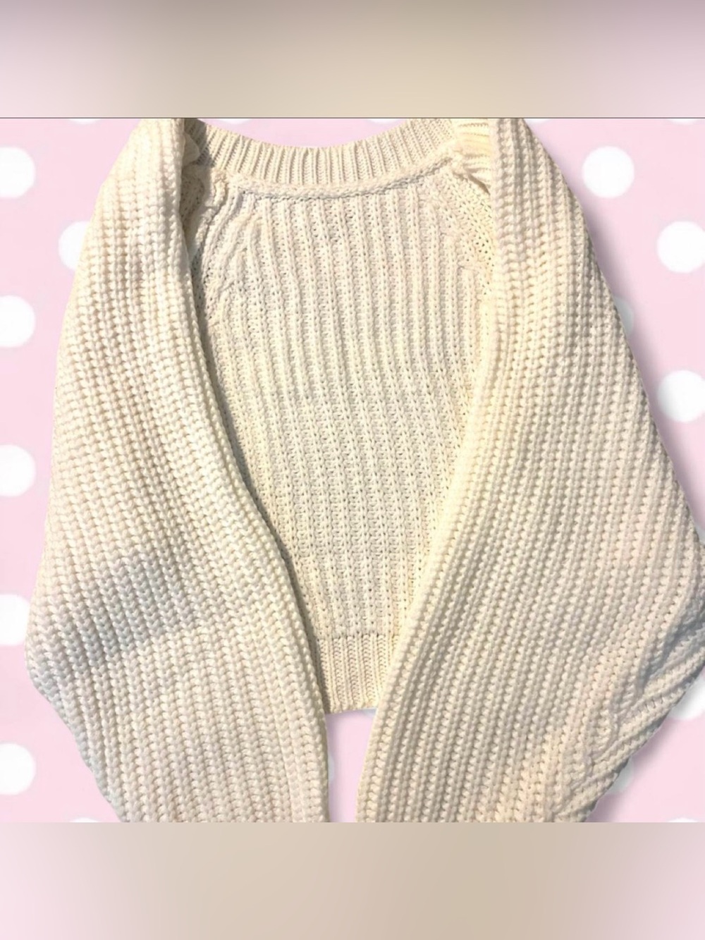 Ivory Ribbed Crewneck Knit Sweater